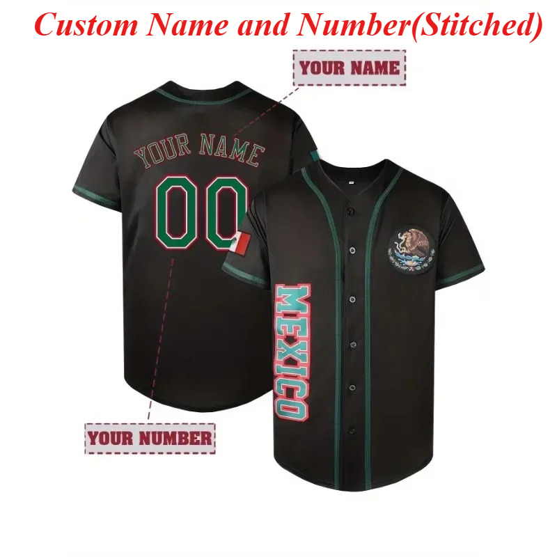 Embroidery Name Designs - Мужская свободная дышащая бейсбольная майка MEXICO