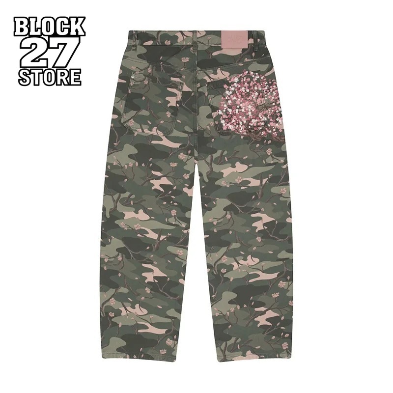 Embroidery Jeans Sakura - Мужские джинсы Y2K с вышивкой сакуры,