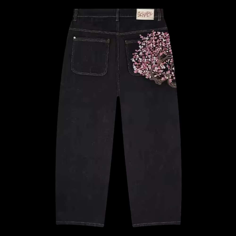Embroidery Jeans Sakura - Мужские и женские джинсы Y2K в