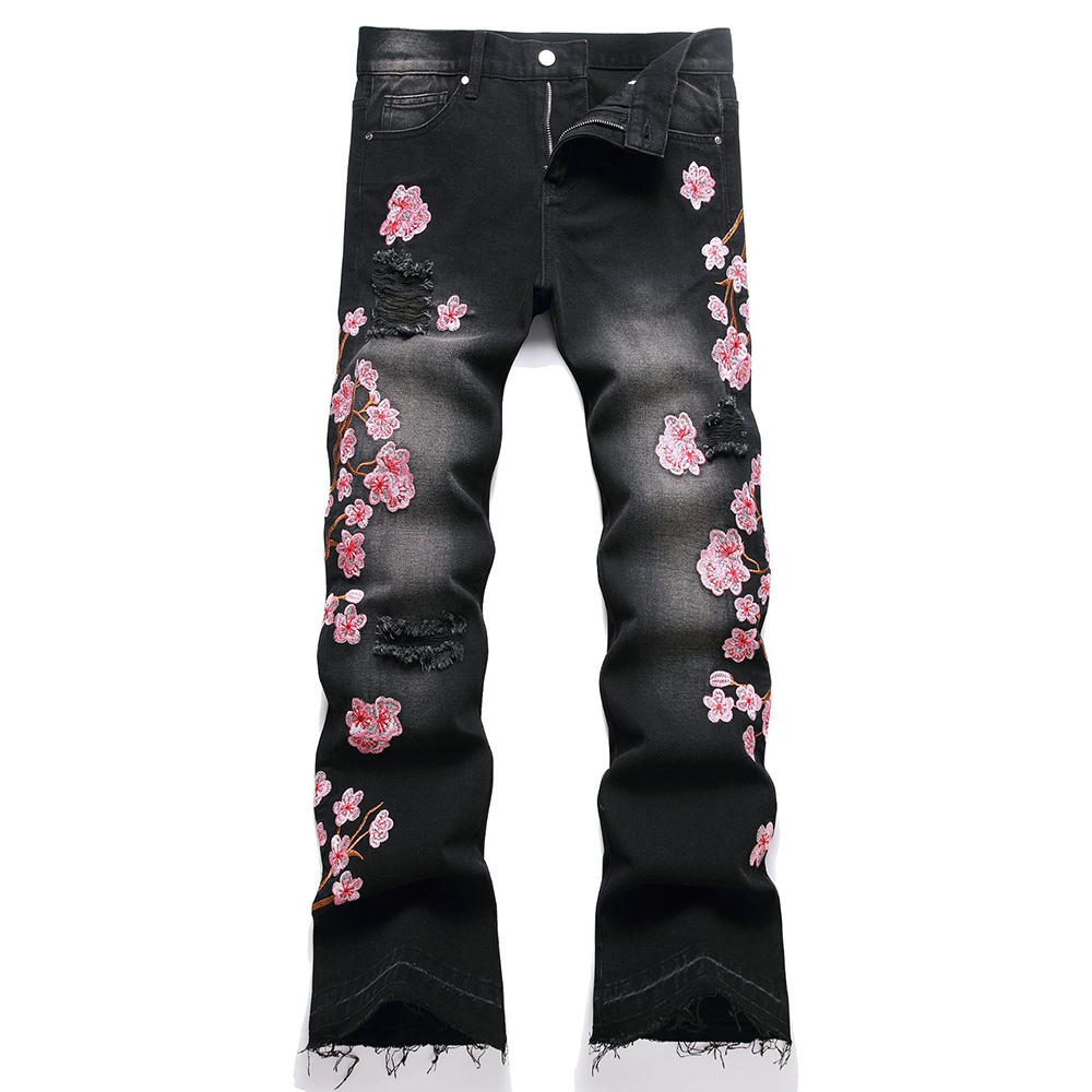 Embroidery Jeans Sakura - Мужские джинсовые джинсы с вышивкой Сакуры,