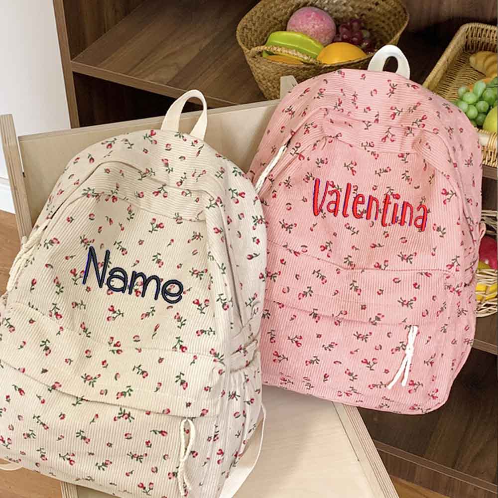 Embroidery Name Designs - Вельветовый рюкзак Ins с принтом, персонализированный