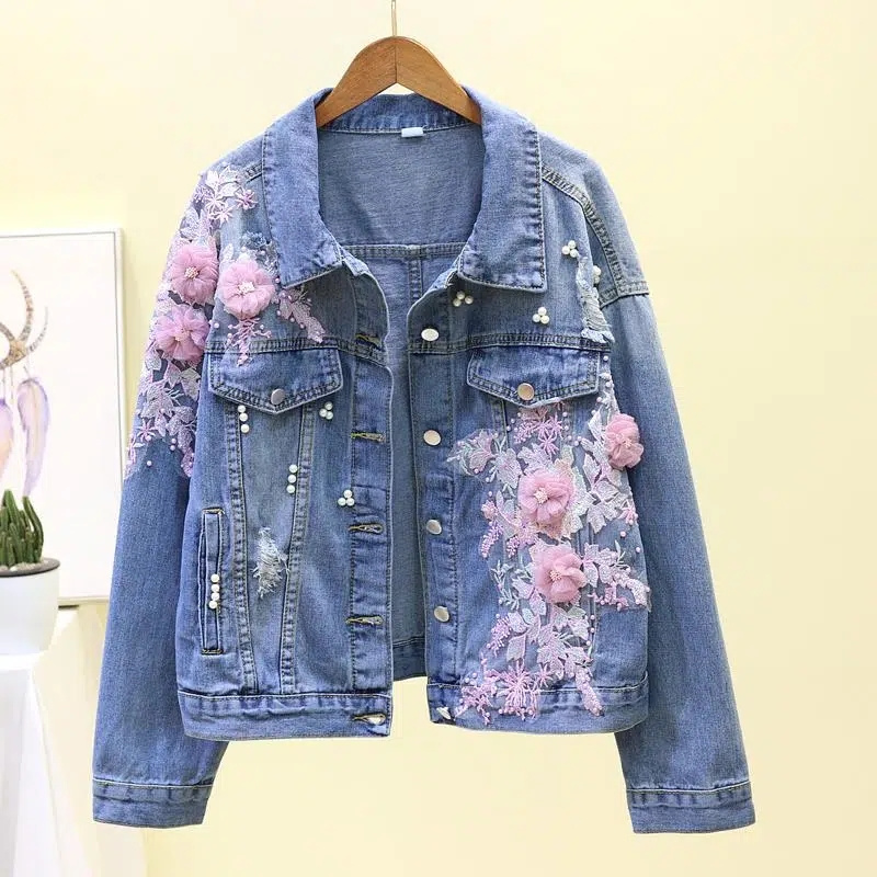 Embroidery Jeans Sakura - Новинка 2022, джинсовая короткая куртка с
