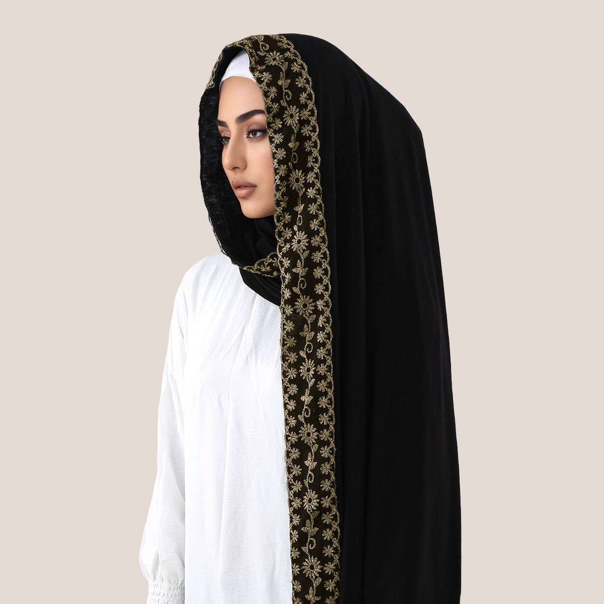 Хлопковый трикотаж с кружевной – обзор и цена Embroidery Hijab