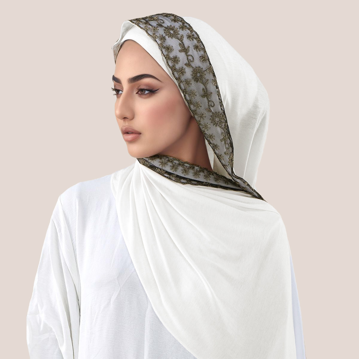 Хлопковый трикотаж с кружевной – обзор и цена Embroidery Hijab