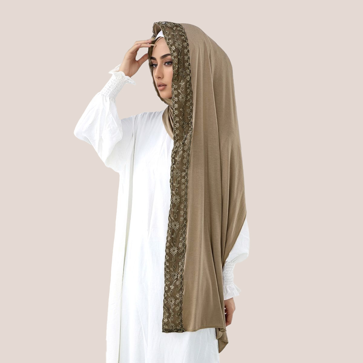 Хлопковый трикотаж с кружевной – обзор и цена Embroidery Hijab