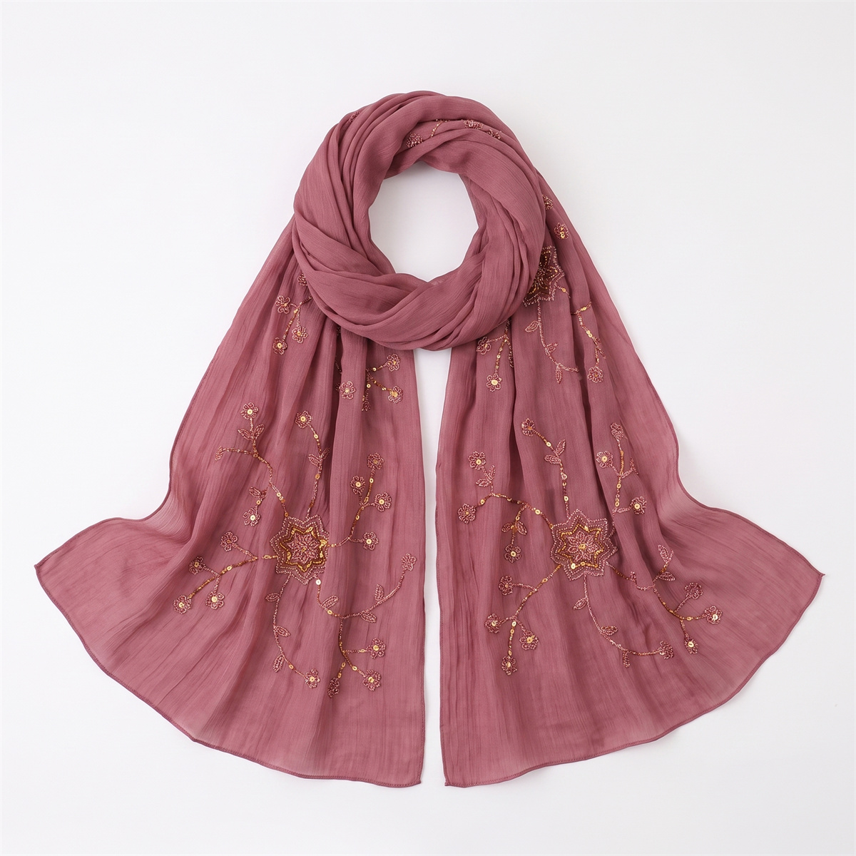 Модный жатый хиджаб-шарф с цве – обзор и цена Embroidery Hijab