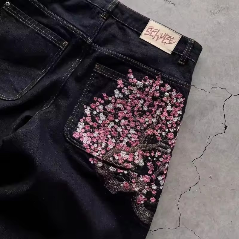 Мужские и женские джинсы Y2K в – обзор и цена Embroidery Jeans Sakura