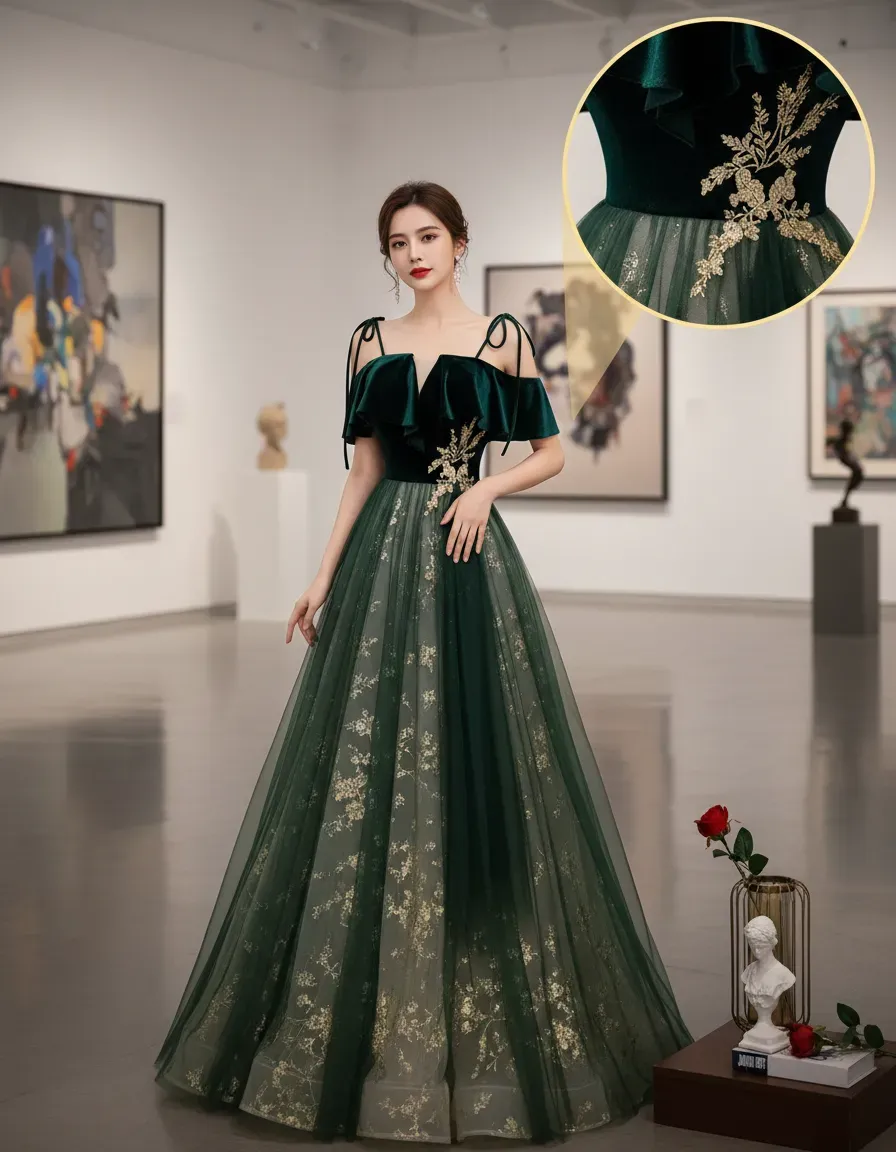 Изумрудно-зеленое бархатное ве – обзор и цена Embroidery Gold